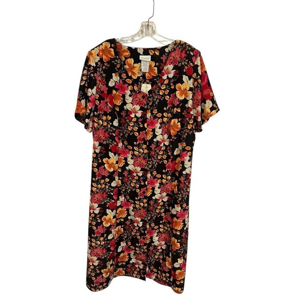 White Stag Women's Plus 26W Maxi Dress Rich Black with Floral Print Button Front - Picture 1 of 9
